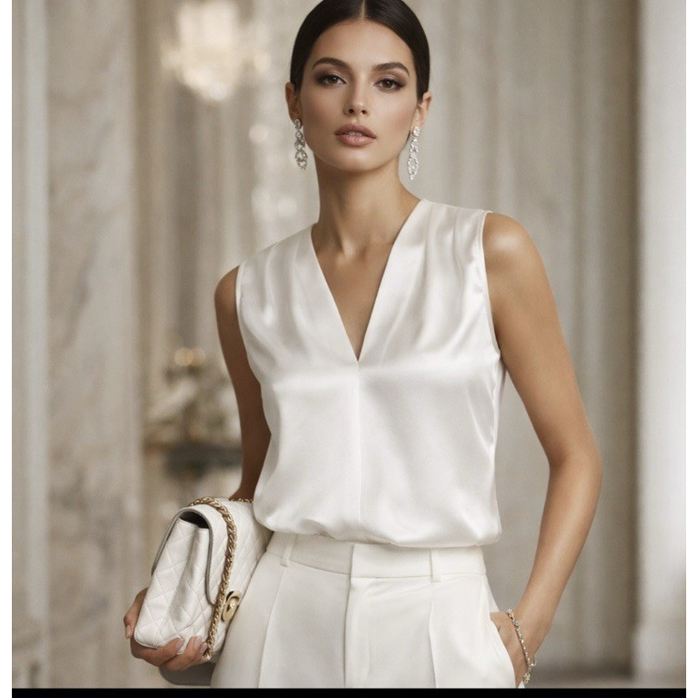 NWOT: Eleventy Pleated Silk Top In White Size 6